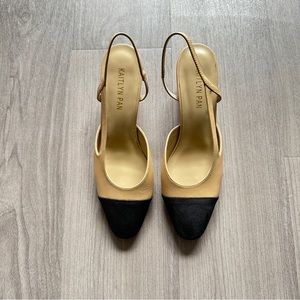 Kaitlyn Pan two tone cap toe block heel slingback pumps - beige/black - US 7.5